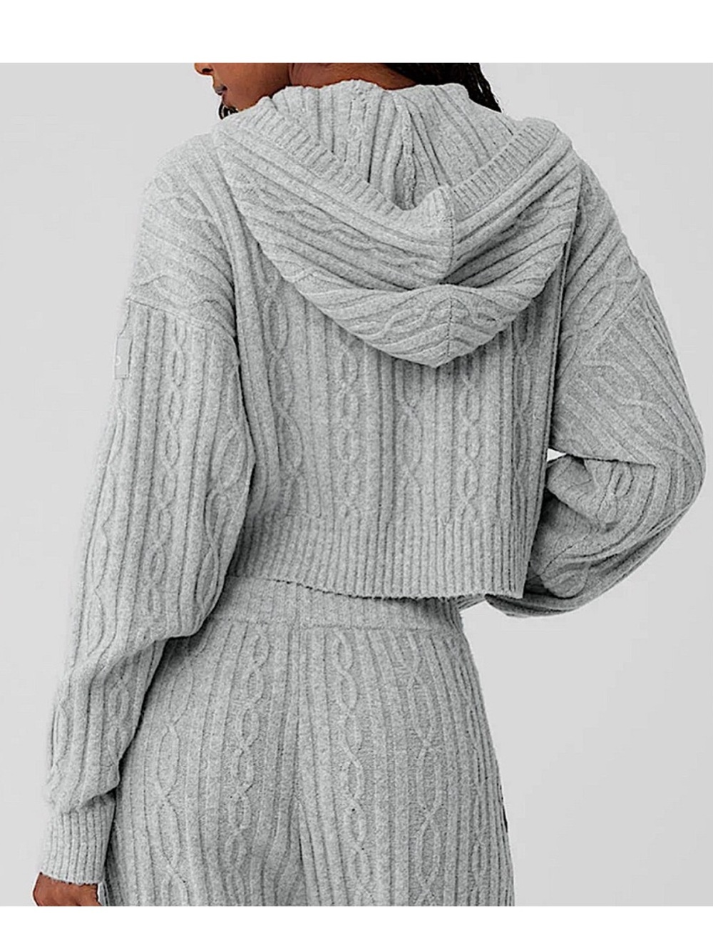 Alo Yoga Cable Knit Winter Bliss Hoodie Athletic Heather Grey Size L NWT - Picture 2 of 11